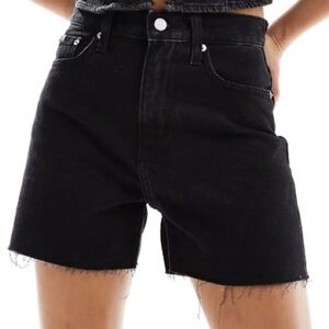 ASOS Design Womens Black Frayed Hem Dad Shorts